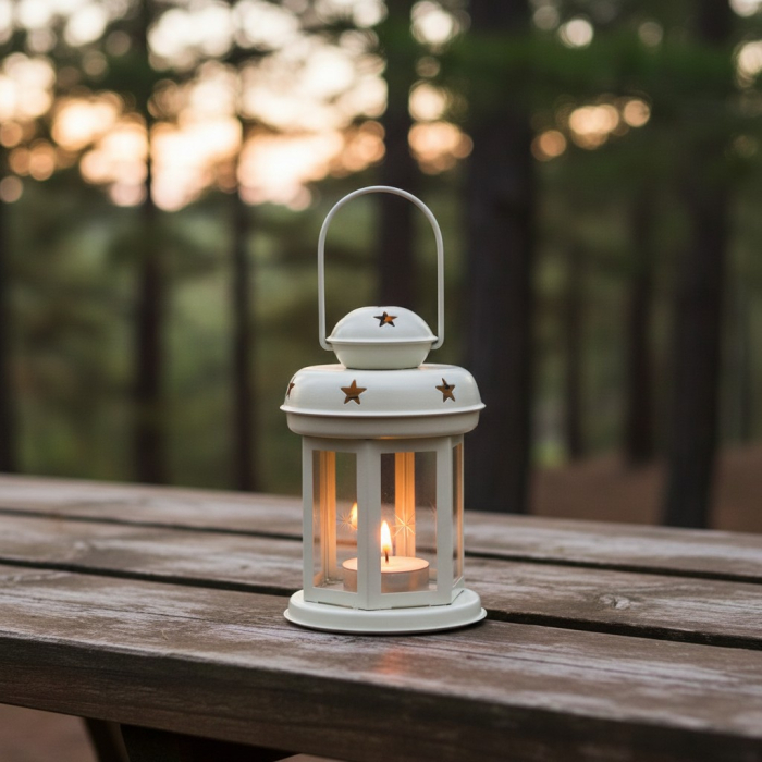 Felinar metalic, cu 2 lumanari pastila incluse, alb crem, Ø10x15.5 cm [3]