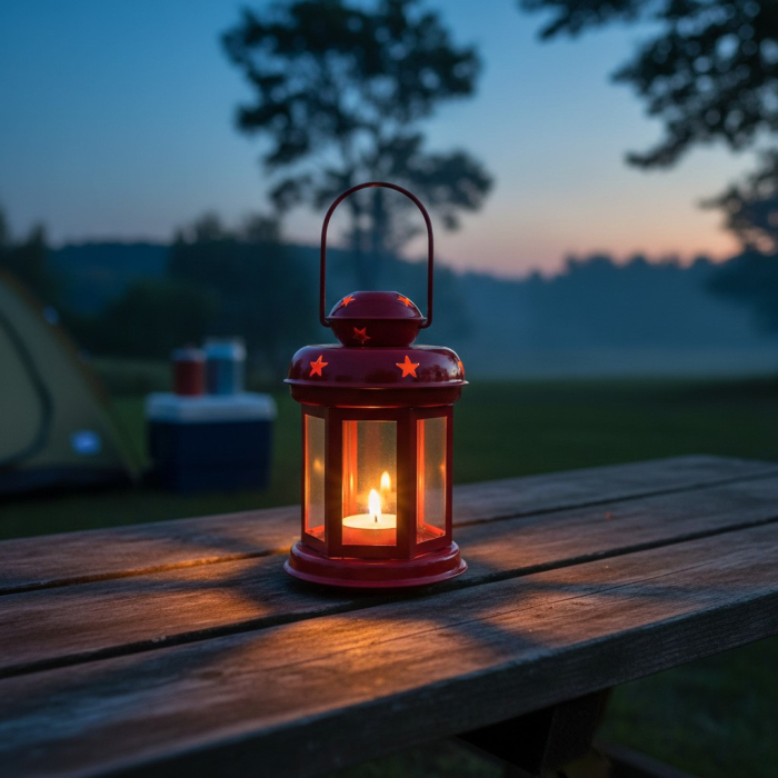 Felinar metalic, cu 2 lumanari pastila incluse, rosu, Ø10x15 cm, maner metalic [2]