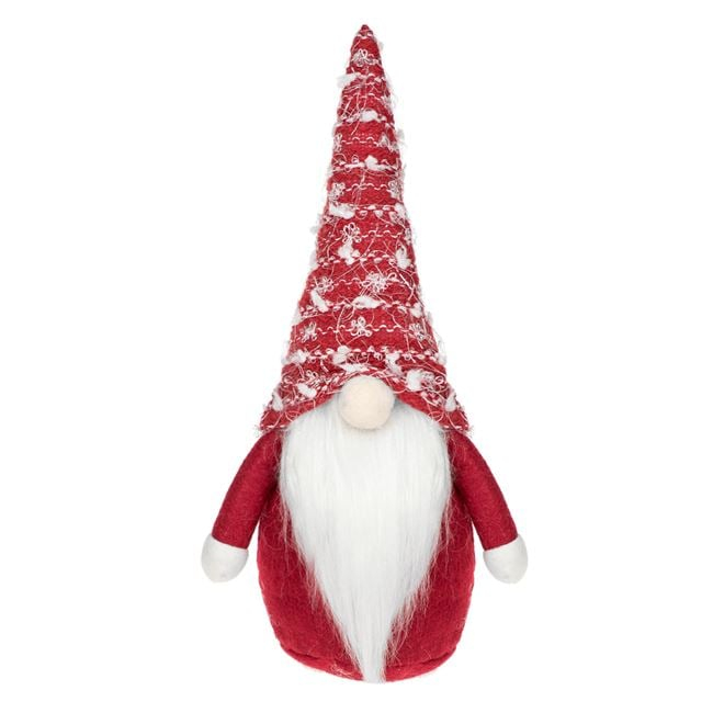 Figurina decorativa de Craciun, model gnome, alb-rosu, caciula tricotata, 28 cm [1]