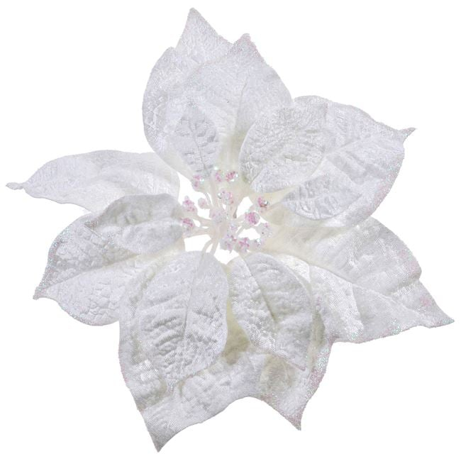 Floare de Craciun cu clips, Craciunita alba, 25cm [1]