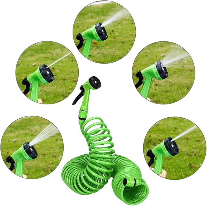 Furtun pentru irigare, spiralat, 4 functii, 15 metri, pistol + conectori + suport furtun [2]