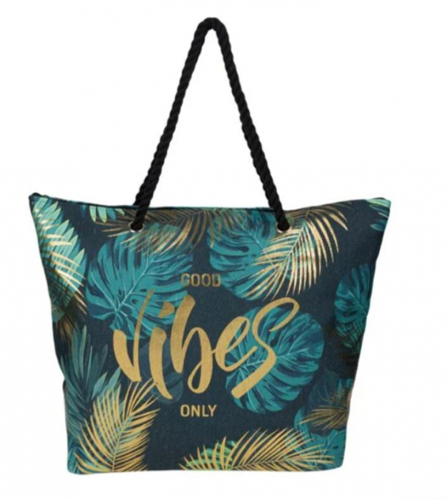 Geanta de plaja Good vibes only, 42x15x43cm [2]