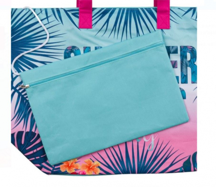 Geanta de plaja turcoaz Summer Vibes Only, 56x22x38 cm [3]