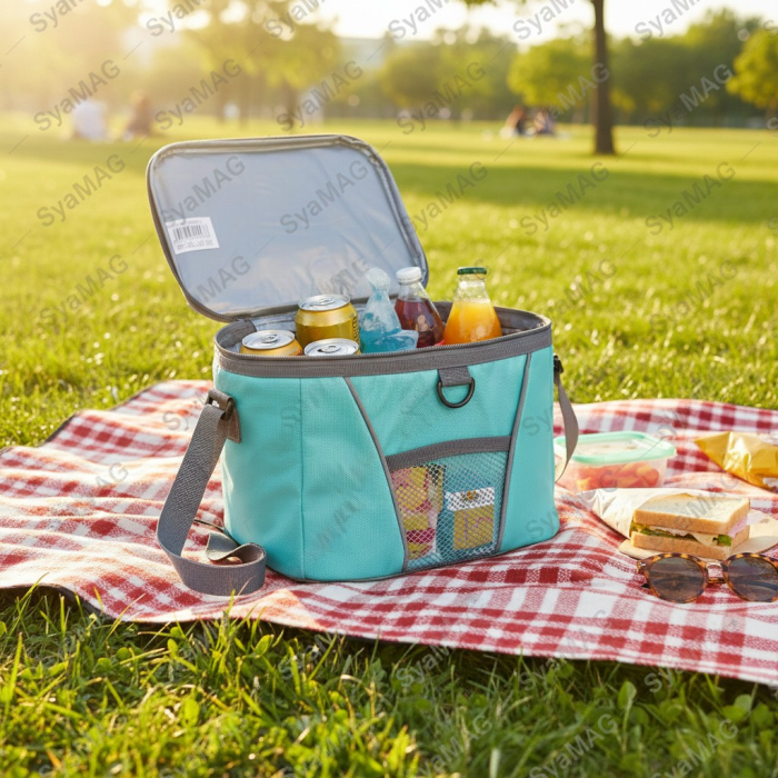 Geanta termica, cu fermoar si curea reglabila de umar, capacitate 6 L, 22x17x17 cm, pentru camping, plaja, scoala, picnic sau utilizare zilnica, depozitare inteligenta, pastreaza temperatura [2]