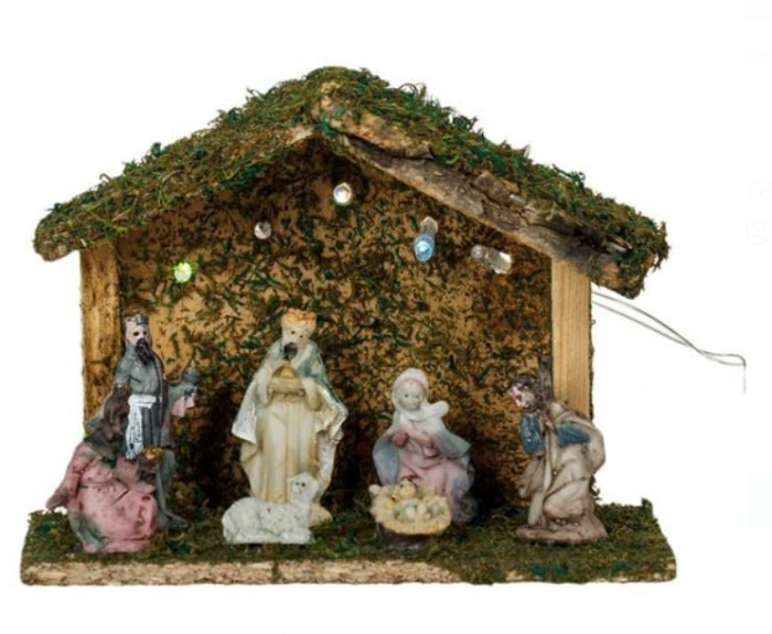 Iesle decorativa de Craciun, 7 figurine si 5 becuri LED, 17.5x7.5x13 cm [2]