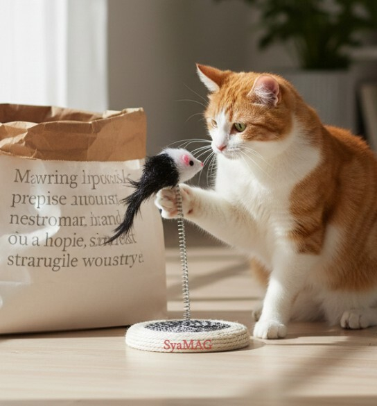 Jucarie interactiva pentru pisici, cu soricel, 20 cm [2]