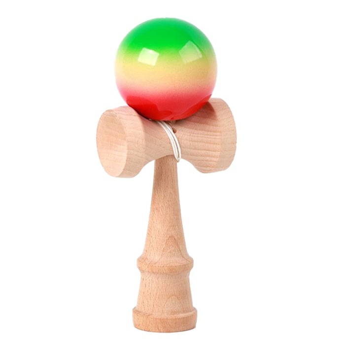 Kendama profesionala din lemn – 18 cm, model gradient verde/galben/rosu [1]