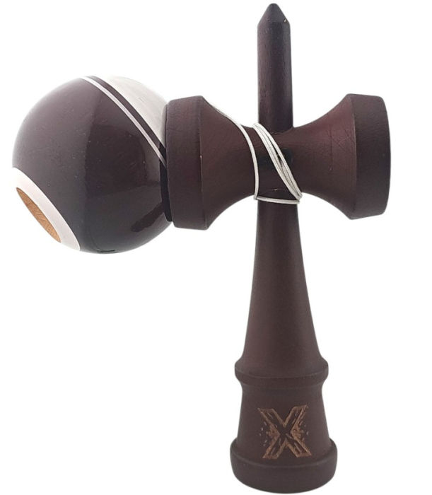 Kendama X originala, Profesionala Limited, din lemn, 18 cm, Super Sticky, Alb/Maro inchis, ata rezistenta de 35 cm [3]