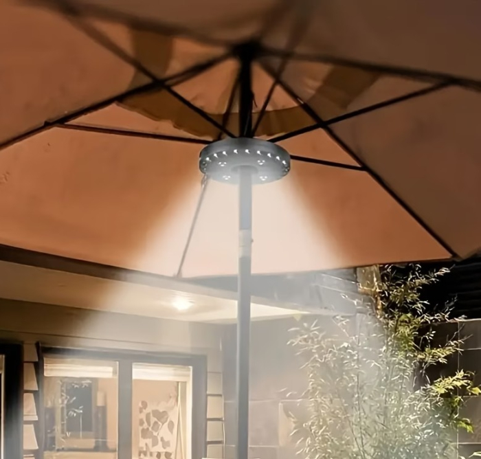 Lampa LED suspendabila, mecanism cu clips, fixare pe stalp umbrela sau suspendare pe carlig, 3 moduri de iluminare, Ø16x2.5cm, material ABS [5]