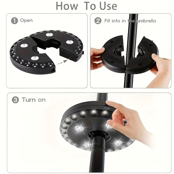 Lampa LED suspendabila, mecanism cu clips, fixare pe stalp umbrela sau suspendare pe carlig, 3 moduri de iluminare, Ø16x2.5cm, material ABS [4]