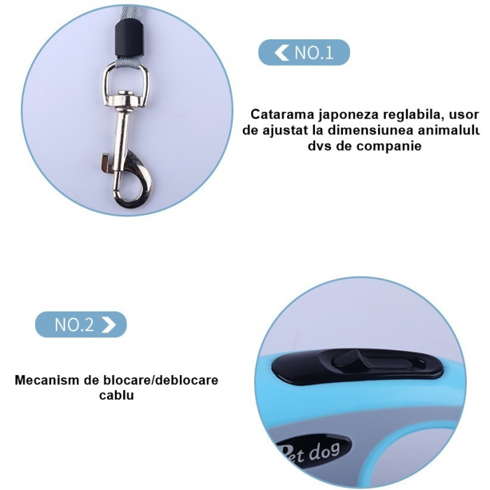 Lesa automata retractabila, pentru caini, 5 m, 20 kg, ABS, verde/bleu, 8x12x4 cm [3]