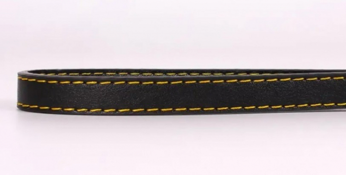 Lesa din lant cromat pentru caini de talie mare, maner negru din piele ecologica, 120 cm x 4 mm [3]