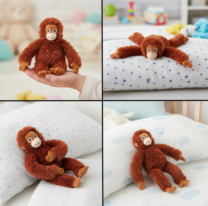 Maimutica de plus, moale si pufoasa, maro, 18 cm, 12 luni + [2]