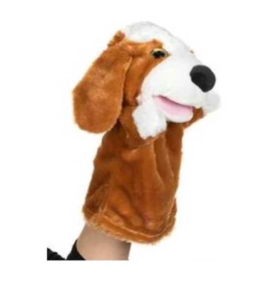 Marioneta din plus, model catel, maro/alb, 28 cm [2]