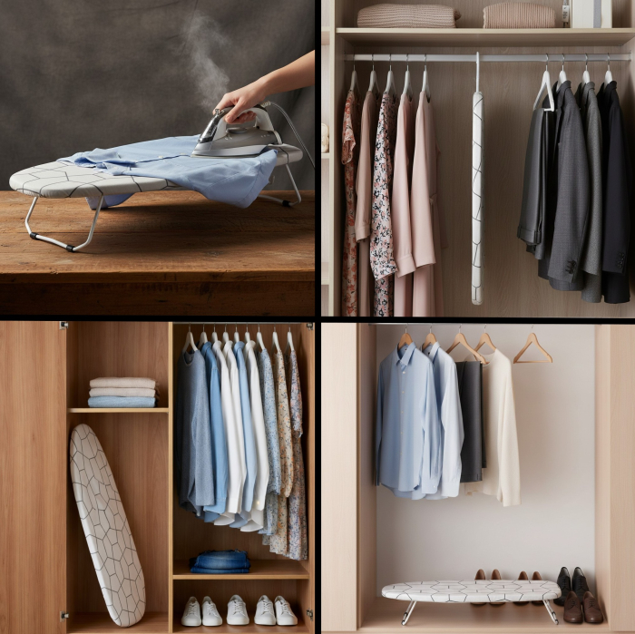 Masa de calcat mini, 73x32x13 cm, cadru metalic, husa din bumbac, catlig pentru depozitare [2]