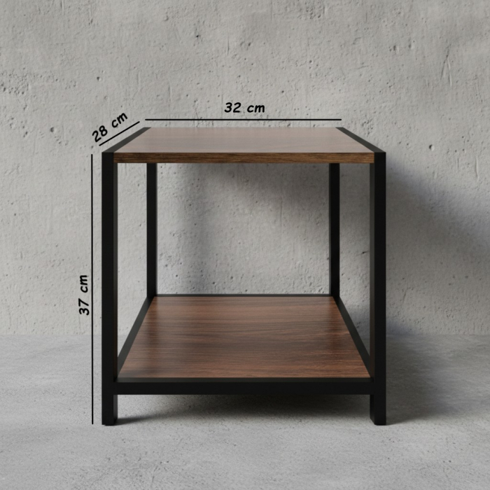 Masuta decorativa, cadru metalic, 2 rafturi din lemn, 32x28x37 cm, maro inchis, sarcina maxima 10 kg per raft [3]