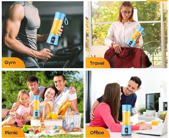 Mini blender portabil, reincarcabil USB, bleu, cu maner din silicon, 380 ml [5]