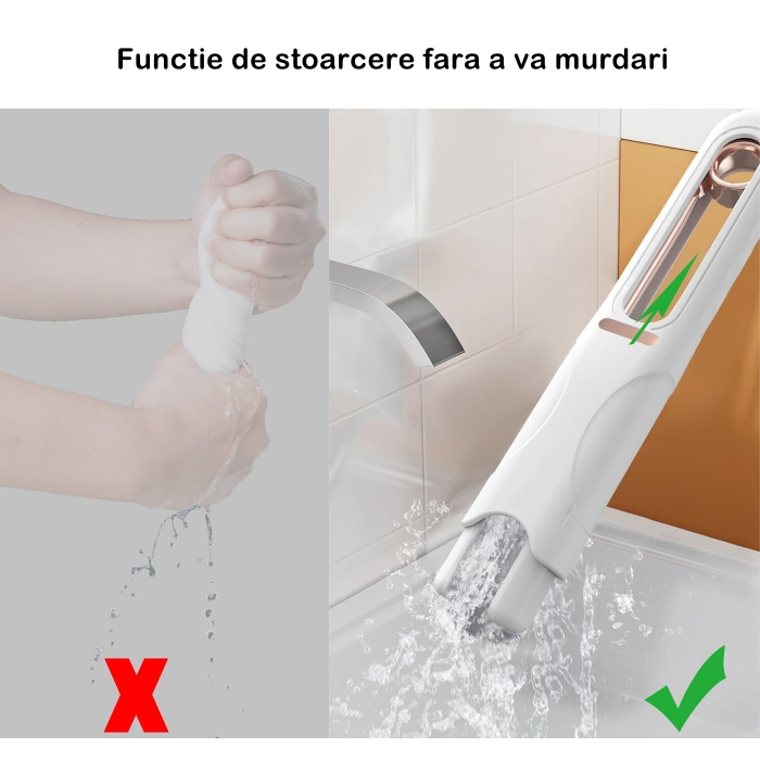 Mop de mana, mini-portabil, cu sistem de stoarcere, dispozitiv de curatat manual, cu burete absorbant, material PVA, multisuprafete si geamuri, 29.5 x 15.5 cm, alb [5]