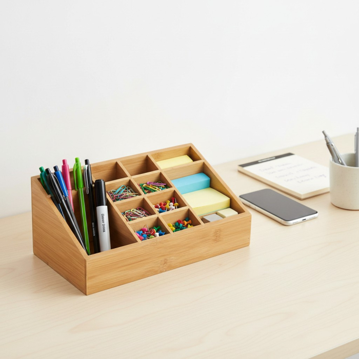 Organizator cosmetice, din bambus, 12 compartimente, 24.5x13x9.5 cm [3]