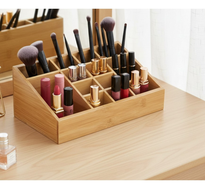 Organizator cosmetice, din bambus, 12 compartimente, 24.5x13x9.5 cm [2]