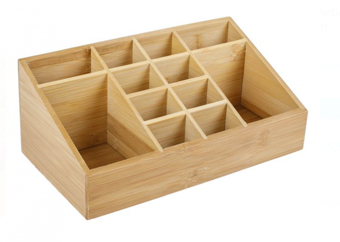 Organizator cosmetice, din bambus, 12 compartimente, 24.5x13x9.5 cm [3]