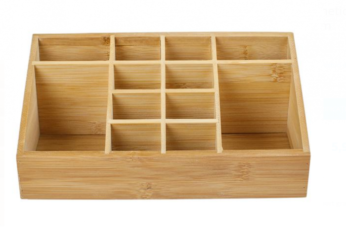 Organizator cosmetice, din bambus, 12 compartimente, 24.5x13x9.5 cm [2]