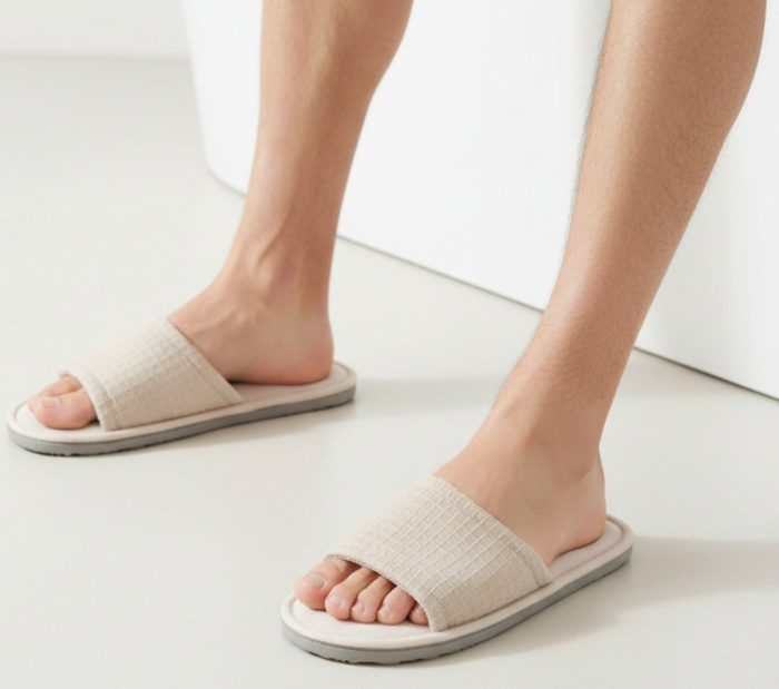 Papuci comozi, moi, din spuma si material textil, antiderapant, marime L/XL, bej [5]