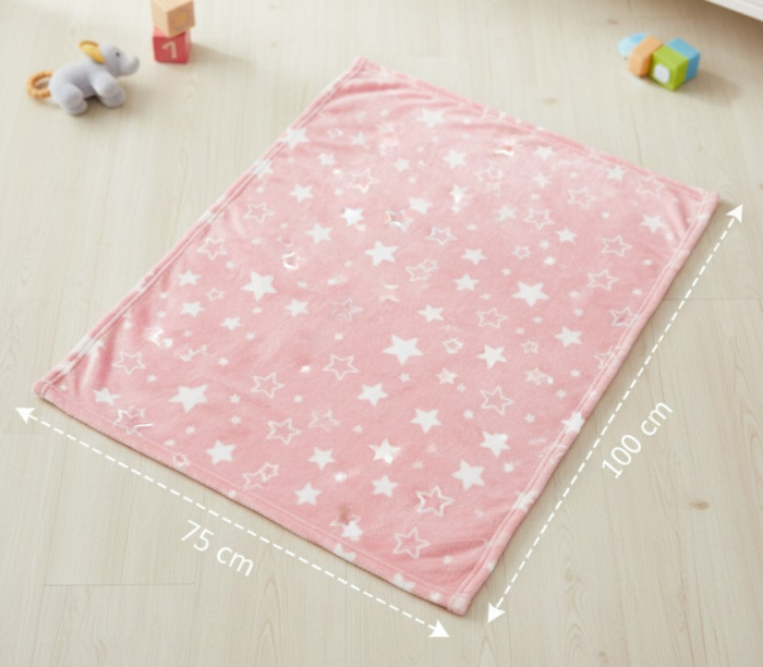 Patura catifelata pentru bebelusi, roz cu stelute albe, 100x75 cm [3]