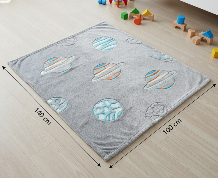 Paturica catifelata pentru bebelusi, model cu planete fosforescente, 140x100 cm [3]