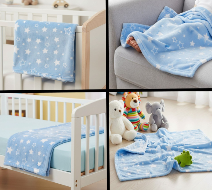 Paturica pentru bebelusi, albastra cu stelute, moale si pufoasa, 100x75 cm [2]