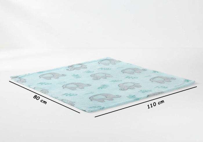 Paturica pentru bebelusi, material pufos, model cu elefanti, 110 x 80 cm [3]