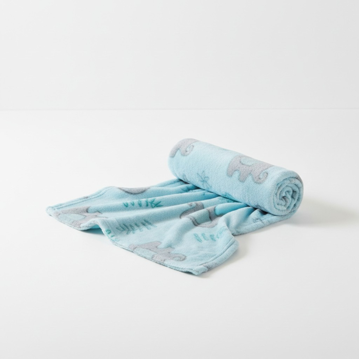 Paturica pentru bebelusi, material pufos, model cu elefanti, 110 x 80 cm [2]