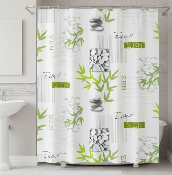 Perdea dus, model ZEN cu pietre si ramuri bambus, 180x180 cm, 12 inele incluse [1]