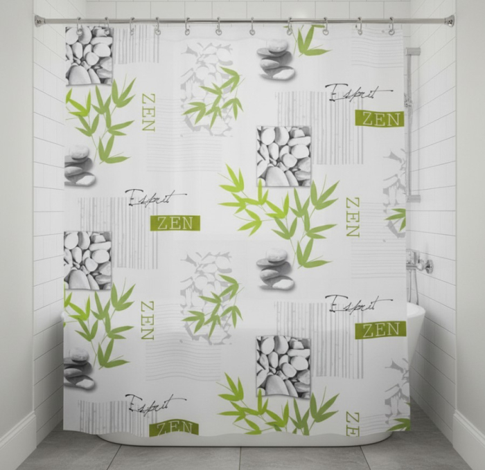 Perdea dus, model ZEN cu pietre si ramuri bambus, 180x180 cm, 12 inele incluse [2]