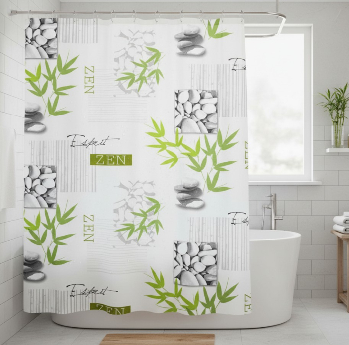 Perdea dus, model ZEN cu pietre si ramuri bambus, 180x180 cm, 12 inele incluse [3]