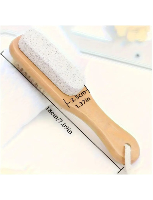 Perie 2 in 1, cu piatra ponce, maner din lemn, 18 cm [4]