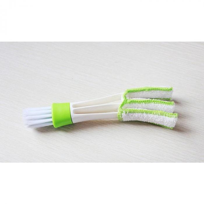 Perie Multifunctionala de Curatare, pentru Ventilatie Auto, Doua Capete, Moale, Microfibra, Alb-Verde, 16.25cm [3]