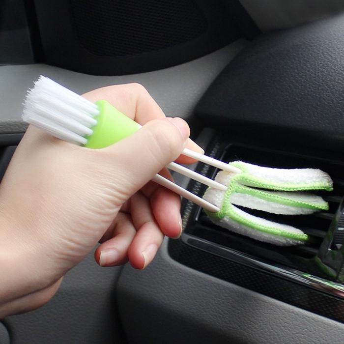 Perie Multifunctionala de Curatare, pentru Ventilatie Auto, Doua Capete, Moale, Microfibra, Alb-Verde, 16.25cm [10]