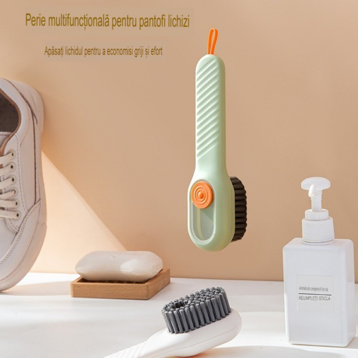Perie pentru curatare cu recipient pentru detergent, cu peri moi, 17.3 x 4.5 x 6 cm,  Verde [3]