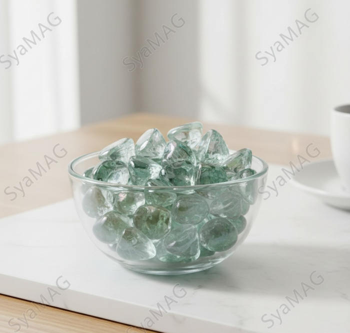 Pietre decorative lucioase, din sticla transparenta, alb verzui, 340 g, ideale pentru decoruri florale, aranjamente de evenimente, acvarii sau spatii de relaxare [2]