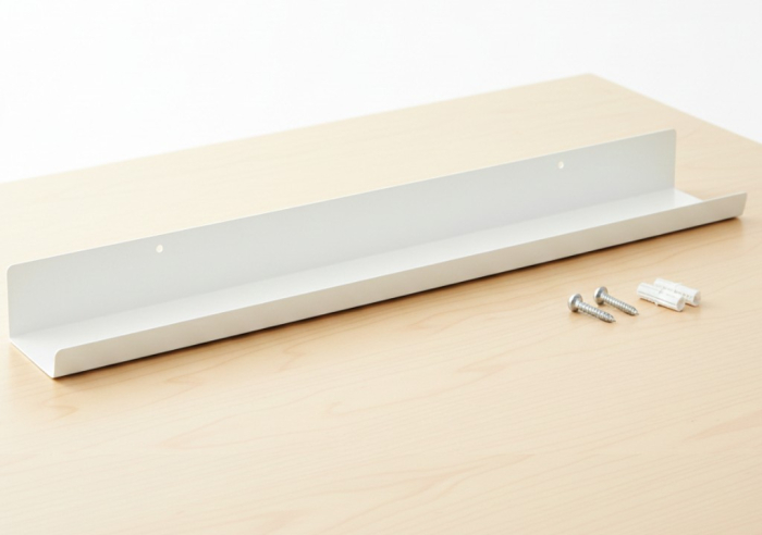 Polita din otel, alba, utilizare universala, baie, hol, dormitor, living sau spatii de lucru, 60x12x5 cm, feronerie inclusa, 2 holduruburi + 2 dibluri [6]