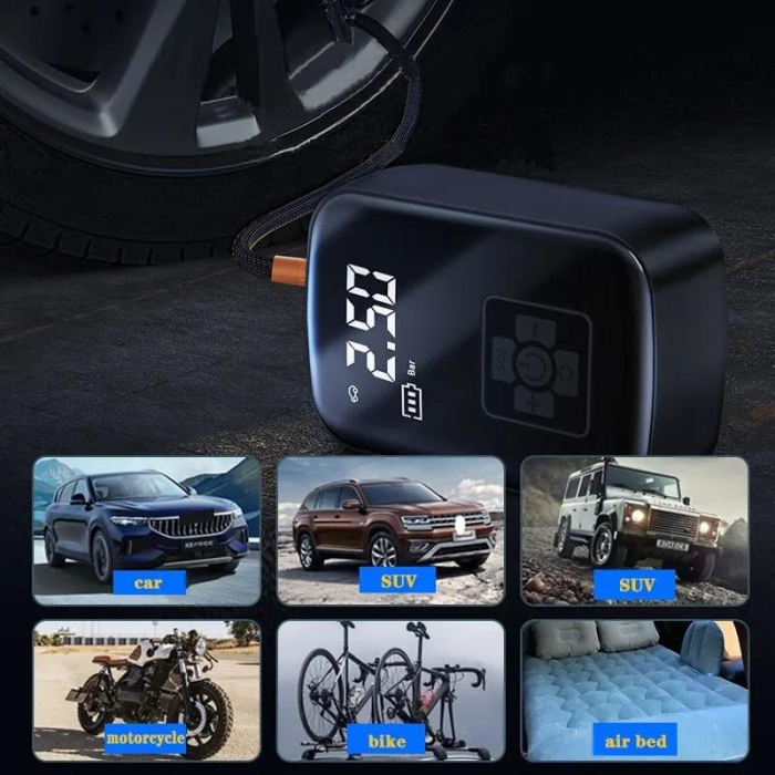 Pompa de aer, compresor ,portabila, 150 PSI, pentru anvelope si mingi, 2000 mAh, afisaj digital [4]