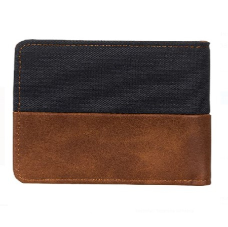Portofel pliabil din piele ecologica maro si material textil, 11x9 cm [2]
