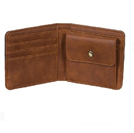 Portofel pliabil din piele ecologica maro si material textil, 11x9 cm [3]