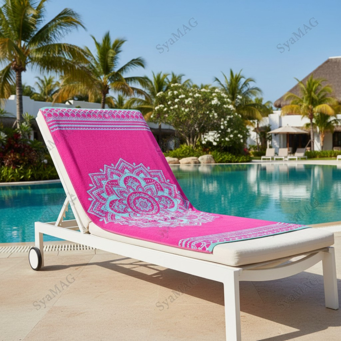 Prosop de plaja, din bumbac, model mandala, fucsia, 150x75 cm [3]