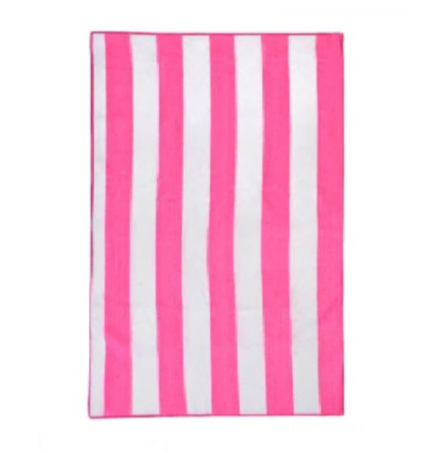 Prosop de plaja pufos, din microfibra cu dungi fucsia, 150x75 cm [3]