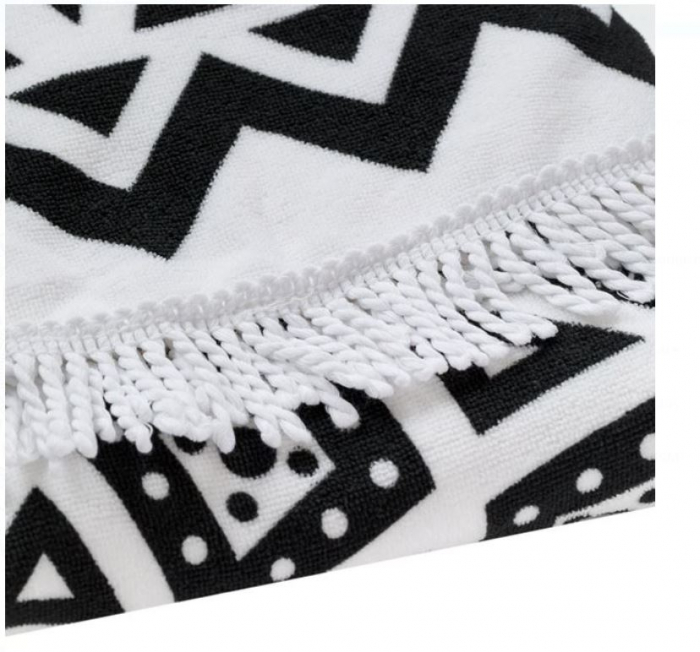 Prosop de plaja rotund, mandala, alb -negru, diametru 150 cm [2]