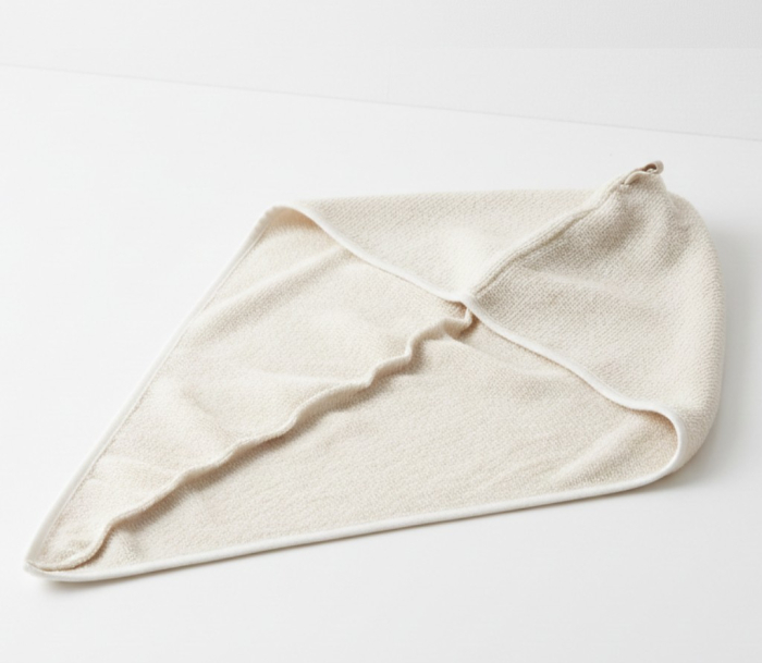 Prosop pentru uscarea parului, model tip gluga, fixare facila pe cap, bumbac / poliester, 72x27 cm, bej [2]