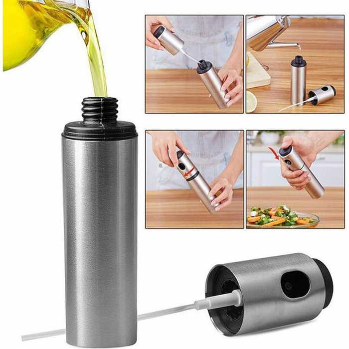 Pulverizator ulei, spray, material otel inoxidabil, manual, 100 ml, 17.7 x 4 cm, argintiu [8]