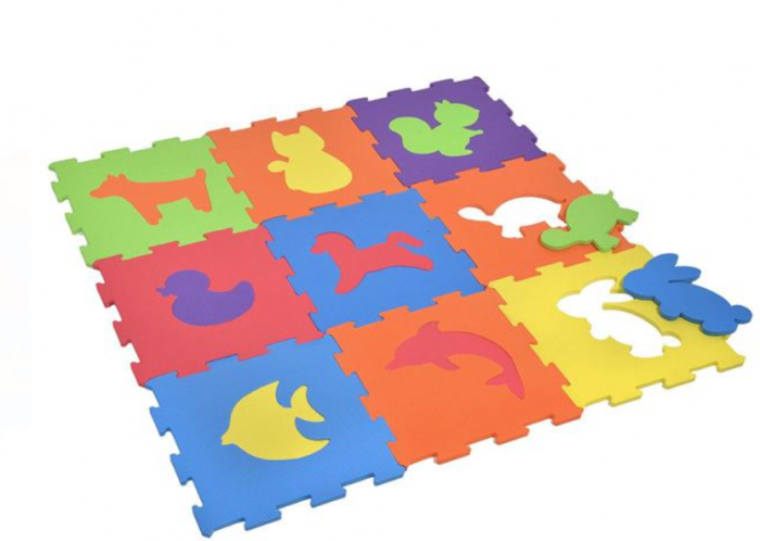 Covor puzzle pentru camera copilului, model cu animale, 9 bucati, 31,5 x 31,5 cm [2]